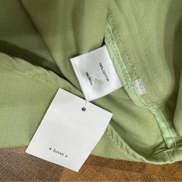 NWT - A Loves A - Denim Neck Tie 3/4 Puffed Sleeve Pleated Shoulder Top - Green - Picture 7 of 7